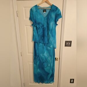 Positive Attitude Blue Watercolor Maxi Dress Size 22